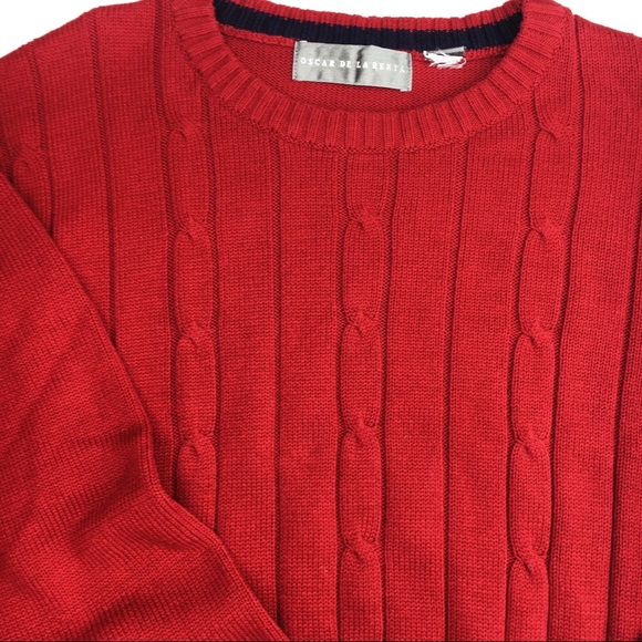 Lux Cable Knit Sweater | Oscar De La Renta Red XL - Picture 6 of 8
